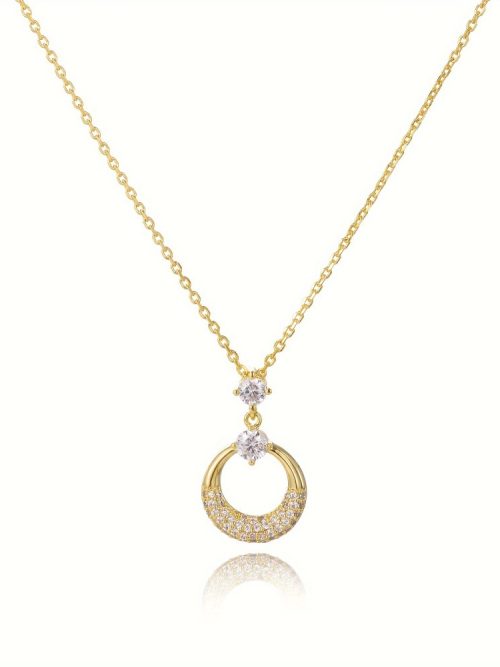 Hollow Pendant Zirconia Necklace |18K Gold