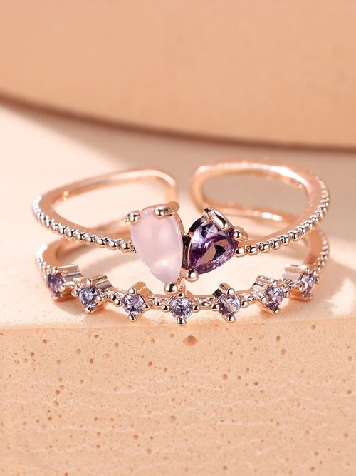 Water Drop Purple Crystal Rings |Rose Gold