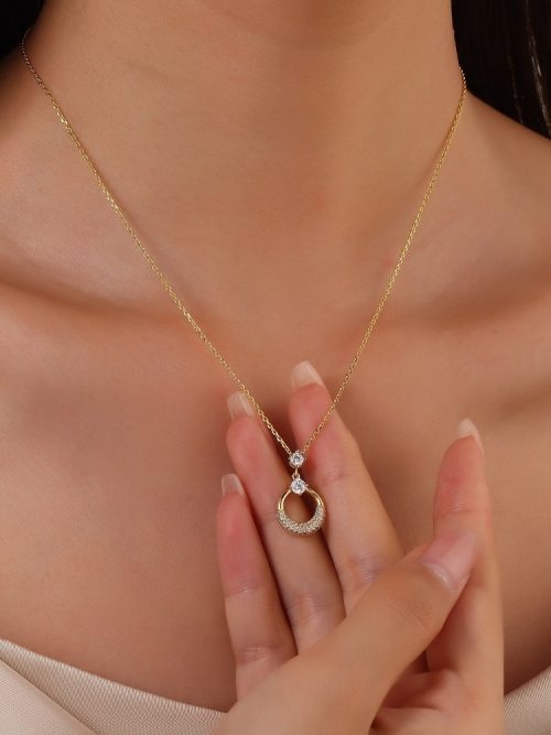 Hollow Pendant Zirconia Necklace |18K Gold