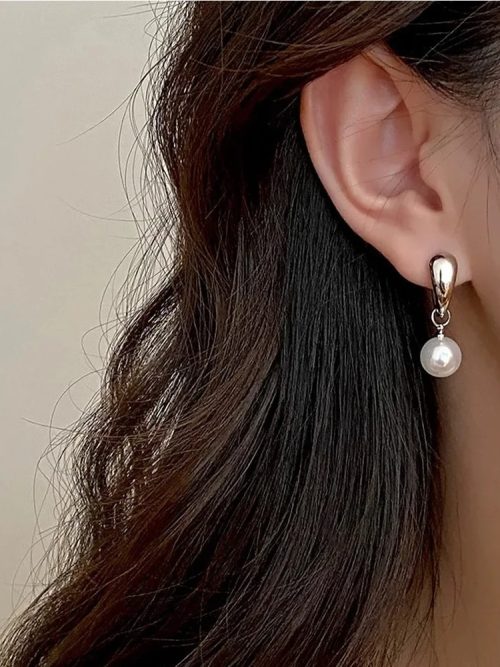 Pearl Pendant Hoop Earrings |18K Gold