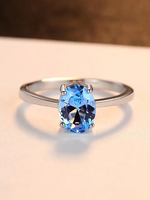 Luxury Blue Topaz Wedding Ring |Sterling Silver
