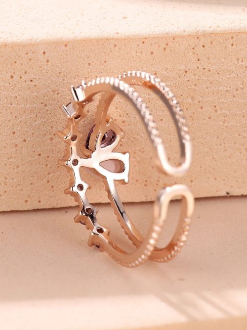 Water Drop Purple Crystal Rings |Rose Gold